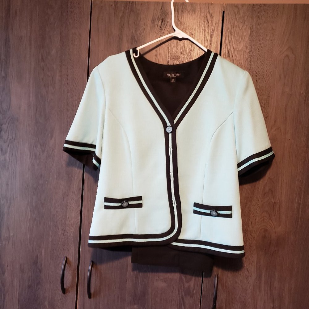 Two Piece Suit  14, BottLight Blue and Black Pants